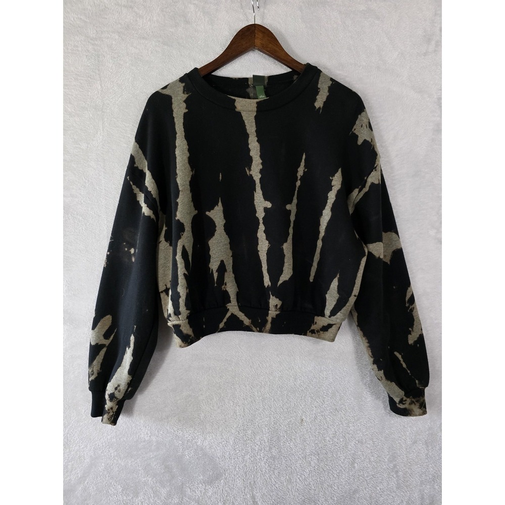 EUC Wild Fable Sweatshirt Womens XL Black Tie Dye Cropped Fleece Grunge Goth